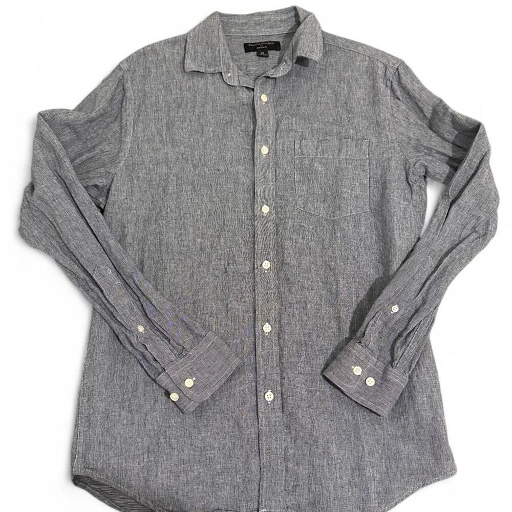 Banana-republic Men's Grey and Blue Shirt